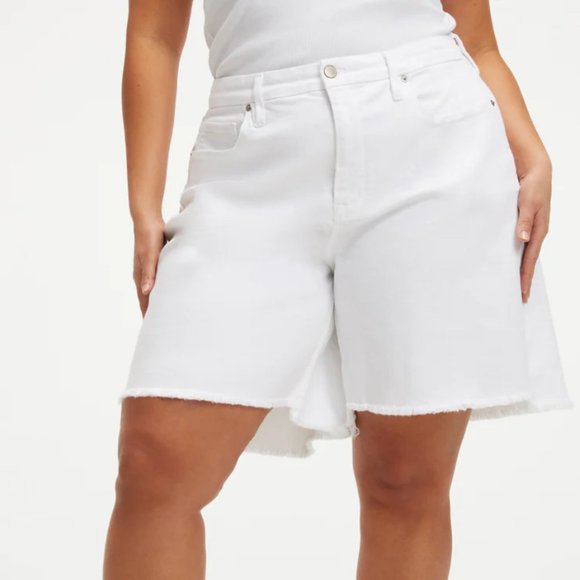 NWOT Good American 90s Icon Bermuda Shorts White raw hem denim US18 high waist - Picture 10 of 16
